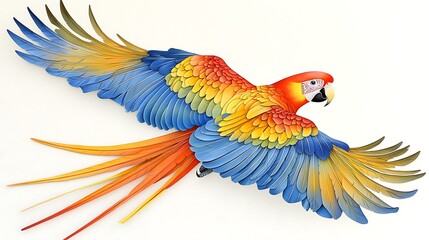 Obraz premium Scarlet Macaw Bird in Flight Colorful Feathers Tropical Bird