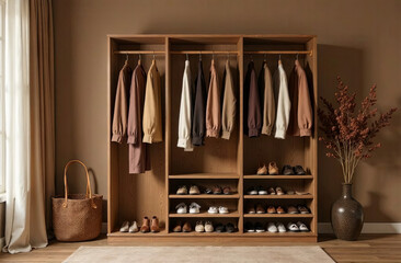 a large open dressing room made in the color scheme of mousse mocha
