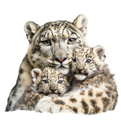 Obraz premium Snow leopard with cubs, graceful and affectionate