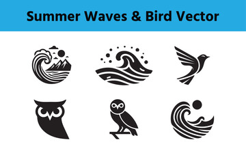 Summer Waves and bird Vector