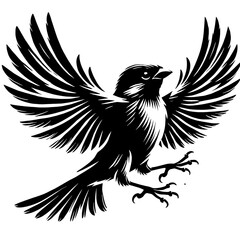 Obraz premium Black and white illustration of a bird in flight.