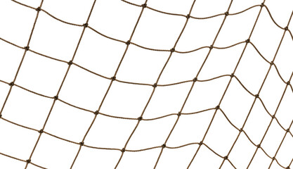 Football or tennis net. torn Rope mesh on a white background close-up