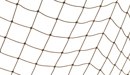 Football or tennis net. torn Rope mesh on a white background close-up