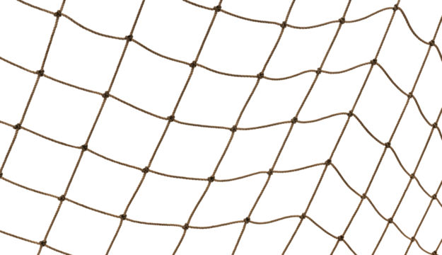 Football or tennis net. torn Rope mesh on a white background close-up