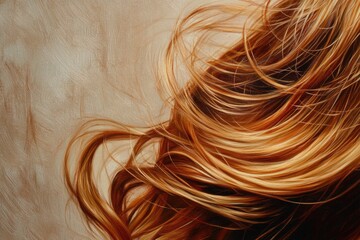 Naklejka premium Long, flowing auburn hair against a textured background. Healthy, shiny strands.