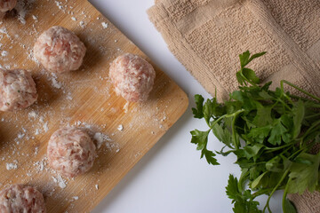 Cooking meatballs. Meatballs close-up. Home cooking