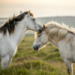 Obraz premium two adult horses touching heads together in affect