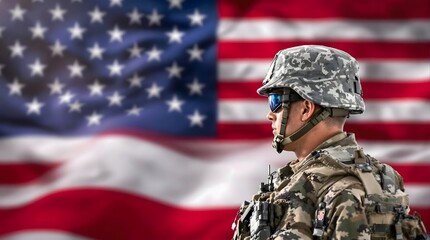 American Soldier with Flag Background