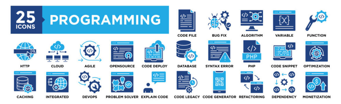 Computer Programming icon collection set. Containing design technology, software, programming, data, internet	