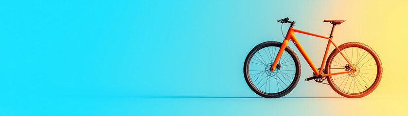 Fototapeta premium vibrant orange bicycle stands against gradient blue and yellow background, showcasing modern design
