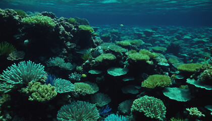 Obraz premium Underwater view of vibrant dark blue and emerald green colors colliding and mixing in liquid, forming ethereal shapes and fluid gradients.