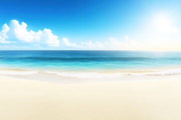 Obraz premium Vibrant beach with blue sky and calm ocean waves at sunrise