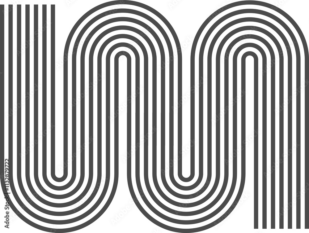 Wall mural abstract shape with line pattern. retro geometric waves. organic graphic element and curved modern f