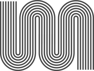Abstract shape with line pattern. Retro geometric waves. Organic graphic element and curved modern...