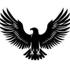 Fototapeta premium Black silhouette of an eagle with wings spread.