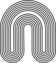 Naklejka premium Abstract shape with line pattern. Retro geometric arch. Organic graphic element and curved modern figure. Simple minimalistic aesthetic stripe
