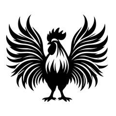 Obraz premium Stylized black rooster with wings spread.