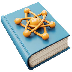 3D Cartoon Book with Science Atom Symbol on Isolated Background
