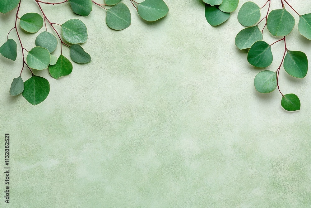 Poster a clean and modern design of overlapping eucalyptus leaves with subtle textures and gradients