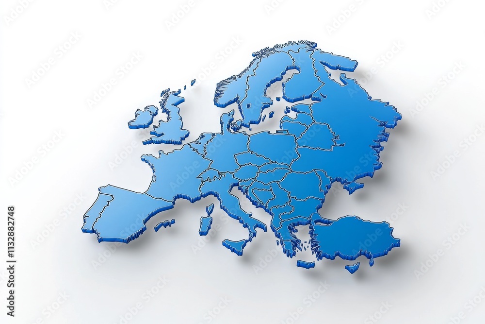 Poster a clean, simple outline of europe with country borders lightly marked, set on a plain white backgrou