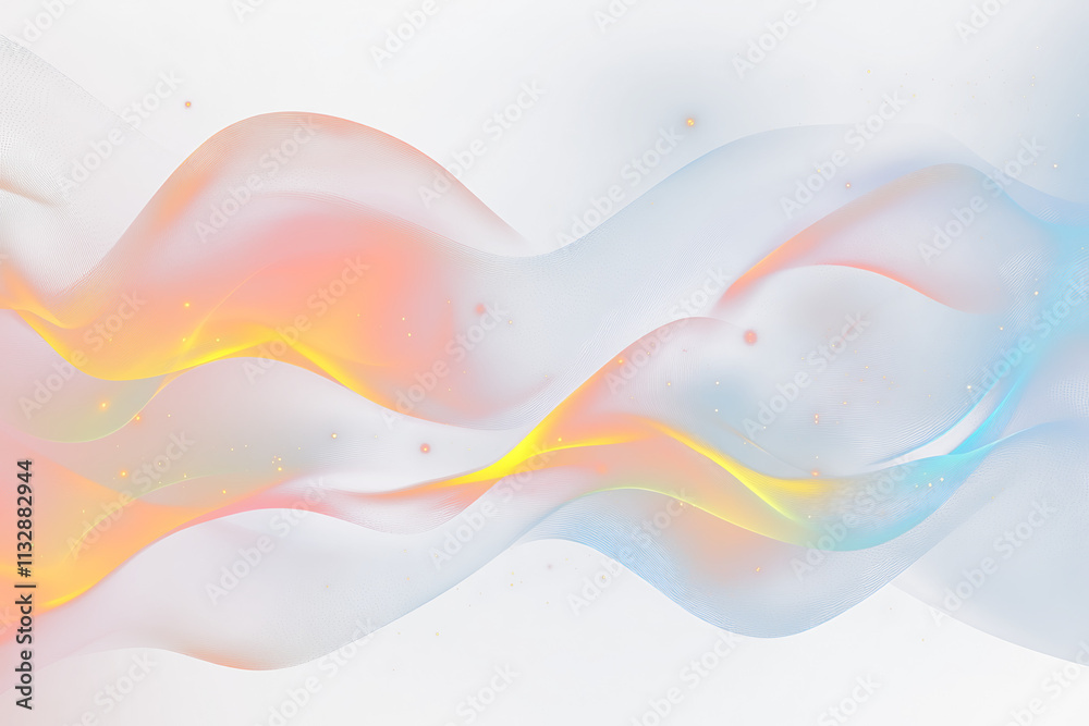 Aufkleber abstract flowing waves of vibrant orange and blue with glowing particles.