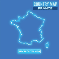 Illuminated France map on Blue Background