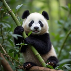 Obraz premium Panda Hugging Bamboo