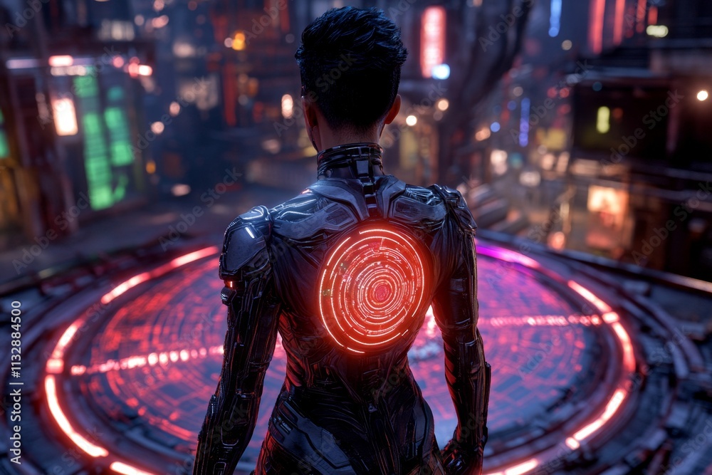Poster a cyberpunk-inspired evaluation scene, with neon-lit charts, holographic graphs, and a person analyz