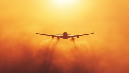 Airplane Taking Off at Sunset