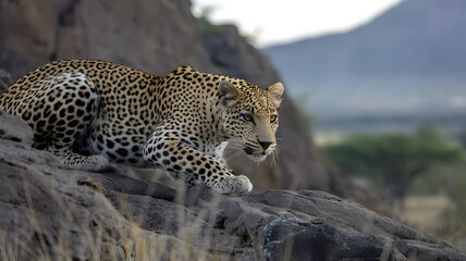 Obraz premium Close up of leopard walking on the rock 