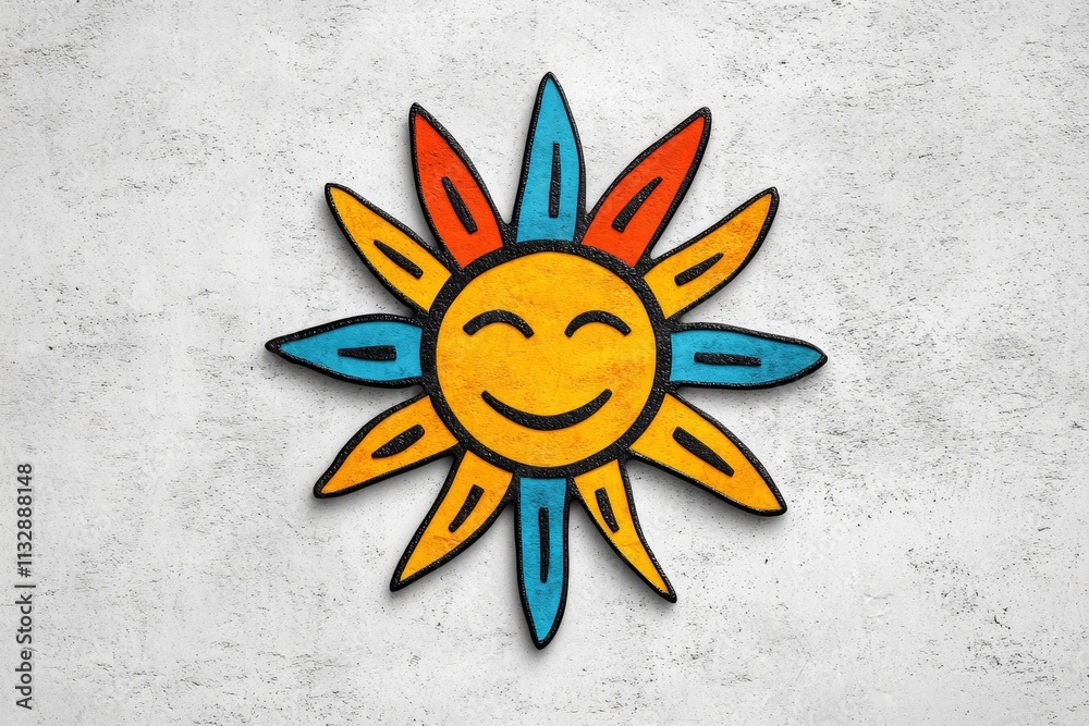 Poster a flat design of a single ethnic symbol, such as a tribal sun or geometric pattern, centered on a cl