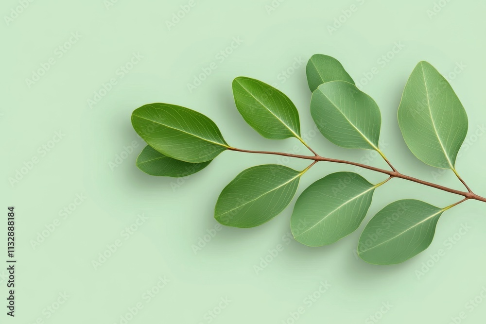 Aufkleber A flat design of a single eucalyptus branch with soft pastel colors for a calming effect
