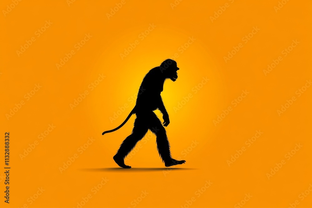 Poster a flat design showing a human silhouette evolving from an ape, drawn in a clean modern style