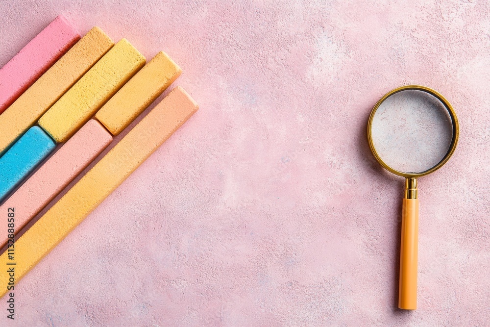 Fototapete a flat, abstract representation of a bar graph and a magnifying glass, signifying data evaluation, i