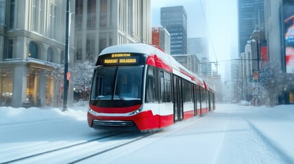Obraz premium Snow-Laden Streetcar in Silent City