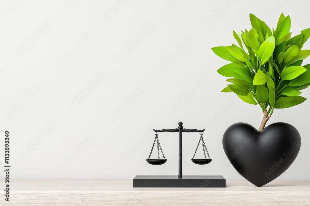 Aufkleber a minimalist depiction of a heart with a scale inside it, representing ethical values in clean monoc