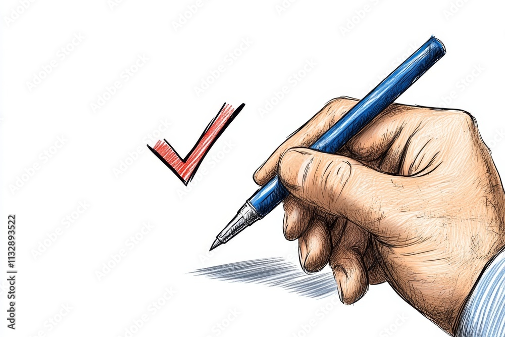 Aufkleber a minimalist illustration of a checklist with a checkmark, symbolizing evaluation, drawn in clean li