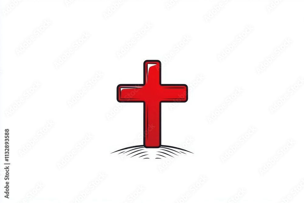 Poster A minimalist representation of an Ethiopian cross, drawn with clean lines and geometric patterns, centered on a white background