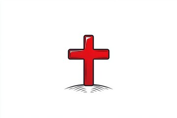 Obraz premium A minimalist representation of an Ethiopian cross, drawn with clean lines and geometric patterns, centered on a white background