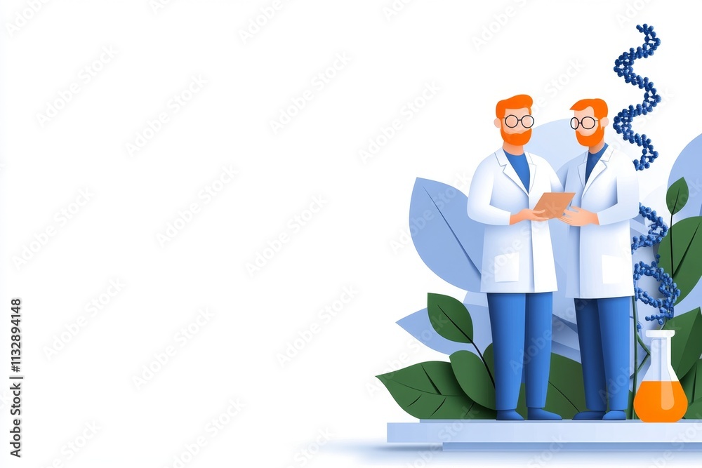 Poster A modern laboratory with scientists examining 3D holograms of DNA strands evolving over time