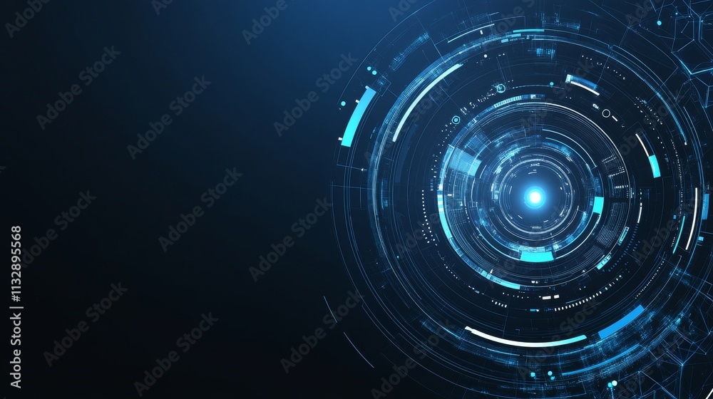 Poster abstract digital design featuring circular patterns and glowing elements.