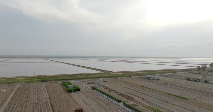 Aerial view of the Margherita di Savoia salt mines, in Puglia, Italy. They are the largest salt mines in Europe.