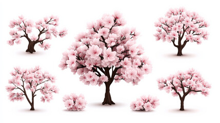 Obraz premium Cherry Blossom Collection: A vibrant collection of cherry blossom trees in full bloom, showcasing their delicate pink flowers and graceful branches. Perfect for spring designs, nature illustrations.