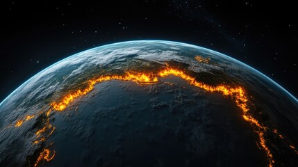 Obraz premium Active Earth’s Crust with Molten Lava from Space