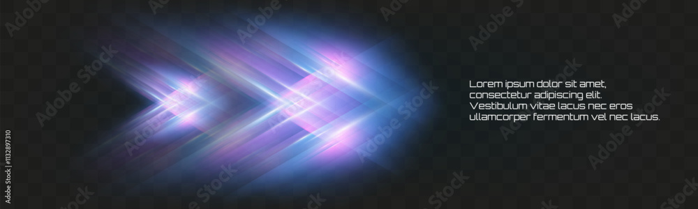 Poster abstract glowing background with intersecting light beams, neon highlights, and futuristic purple an