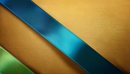vintage gold paper background illustration with thick diagonal striped blue green ribbon or material design with shadow and texture