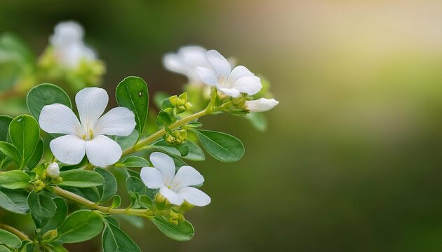 brahmi or bacopa monnieri branch with green leaves and flowers on natural background