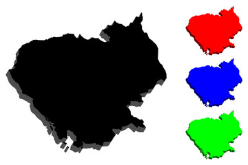Obraz premium 3D map of Cambodia (Kingdom of Cambodia, Kampuchea) - black, red, blue and green - vector illustration