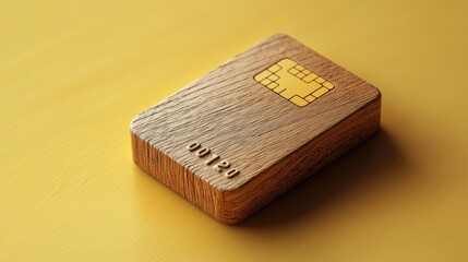 Engraved Wooden Block with Credit Card Icon on Yellow Background