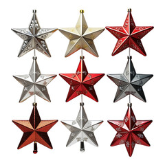 Obraz premium A set of decorative Christmas stars with metallic finishes